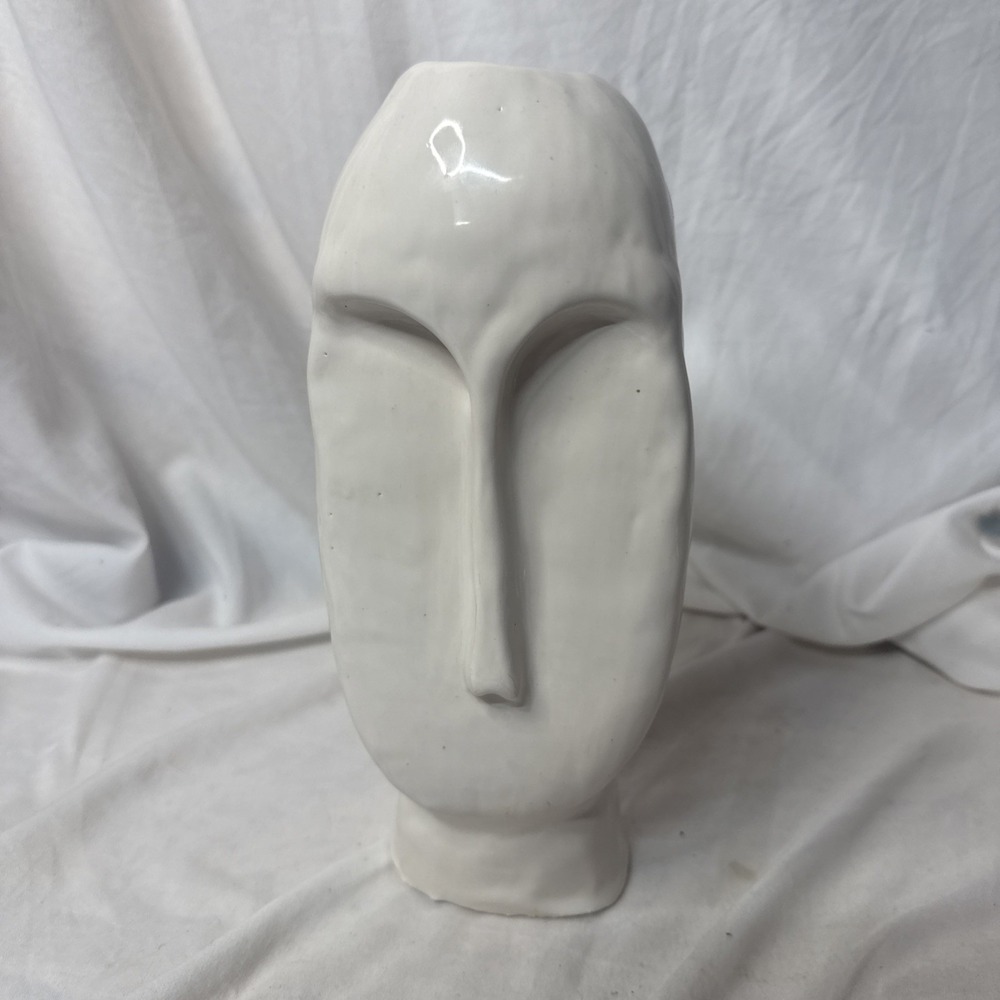 Artist Pottery Vase Postmodern Abstract Minimalist Elongated Face Brow Nose 10"